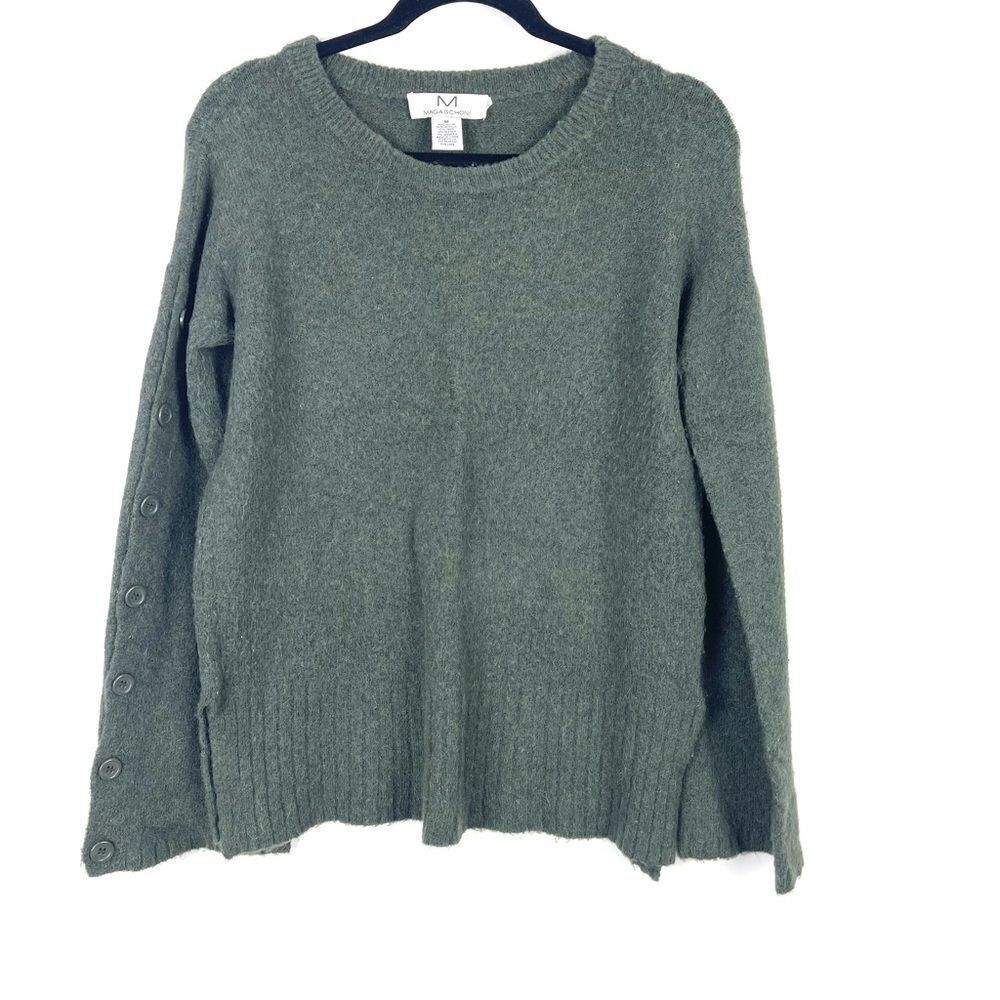 Magaschoni Wool/Alpaca Blend Long Sleeve Sweater Green Buttons Women's Medium